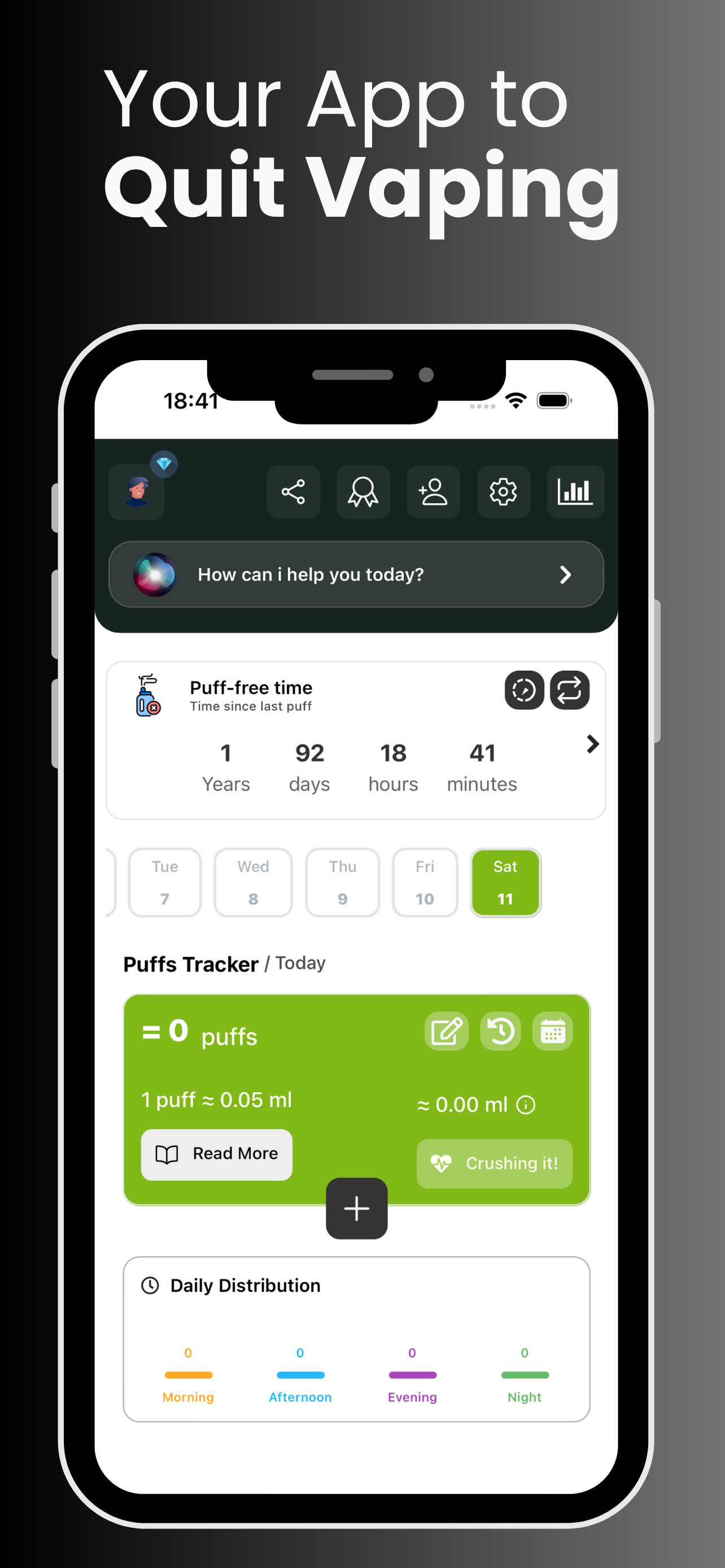 App Screenshot on a smartphone showing quit vaping statistics